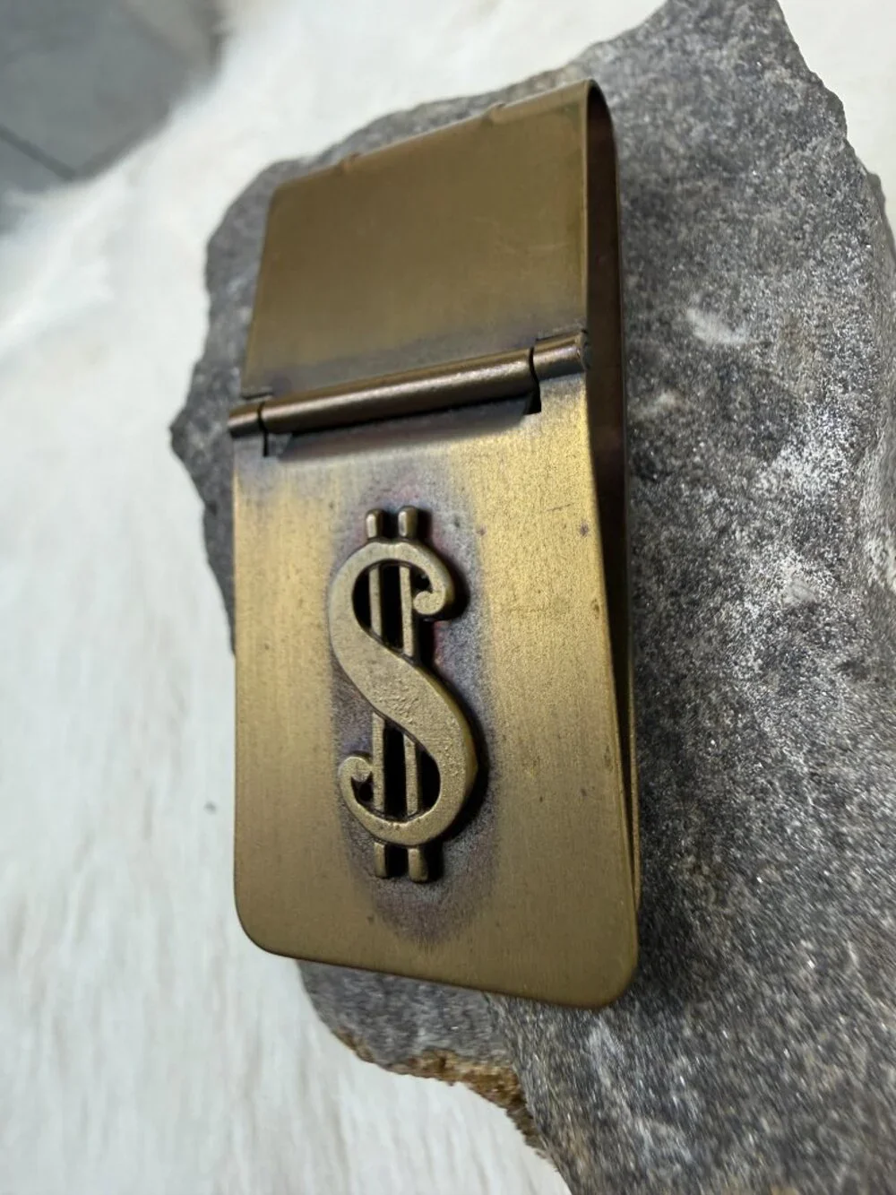 Vintage Hadley Money Symbol Hinged Money Clip Gold Tone 2